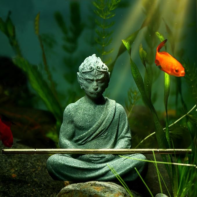 Fish Tank Buddha Statue Ornament,Zen Garden Aquarium Decor,Meditating Statues for Underwater Landscaping,Sandstone-4.6" H