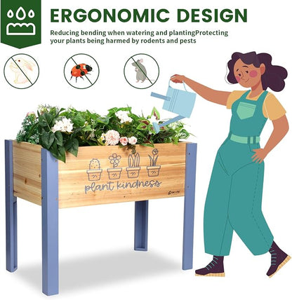 Raised Garden Bed for Kids - 30”L*16”W*24”H Elevated Wooden Planter Box Stand, Backyard, Patio, Balcony w/Bed Liner, 170lb Capacity (Blue)