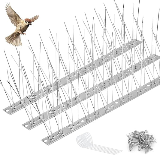 Bird Spikes with Stainless Steel Base Bird Deterrent Spikes | Outdoor Use, for Small Bird Pigeons Crows and Woodpeckers Fence Roof and Wall