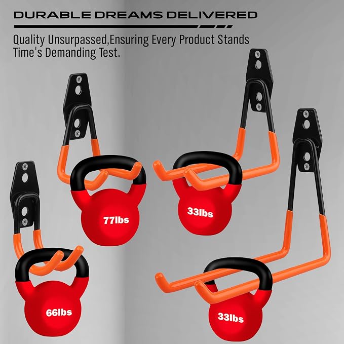 15-Piece Garage Wall Hooks with 3 Extension Straps, Orange Heavy Duty Tool Storage Rack for Ladder, Bike, Shovel, Garden Tools, Metal Wall Mount Organizer Set