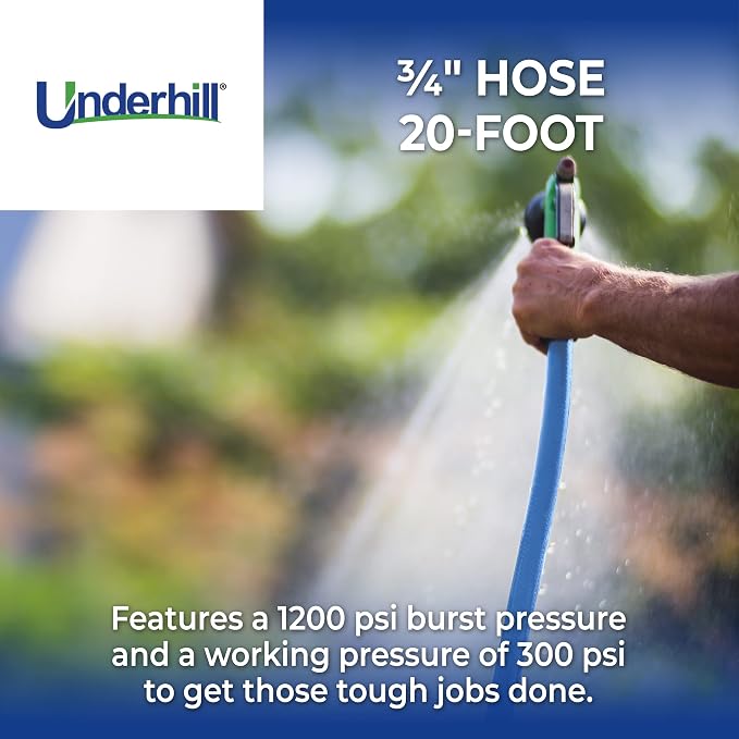 Underhill ShortyPro UltraMax Commercial Grade Garden Water Hose, Lightweight, Heavy-Duty, Flexible, Anti-Kink, 1200 psi, H75-S20, ¾ Inch x 20 ft, Blue