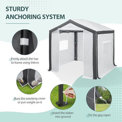EAGLE PEAK 8x8 Portable Walk in Greenhouse with Polyester Reinforced Corners, Heavy Duty Instant Pop Up Indoor Outdoor Green House, Front Roll Up Zipper Entry Door and Mesh Windows, Gray/White