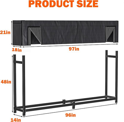 Ultrawall 8ft Heavy Duty Firewood Rack with Waterproof Cover, Freestanding Wood Log Holders for Firewood, Indoor/Outdoor Wood Storage Rack