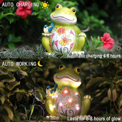 IVCOOLE Outdoor Frog Sculptures,Solar Resin Garden Outdoor Statues,Mother's Day Frog Gifts Sculptures Decorations for Home Patio,Yard,Lawn, Porch, Ornament