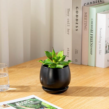 vancasso 3-Pack Ceramic Plant Pots, 3.7/4.8/6.2 Inch Indoor Planters with Saucers & Drainage Hole Planter pots for Indoor Plants and Flower, Black
