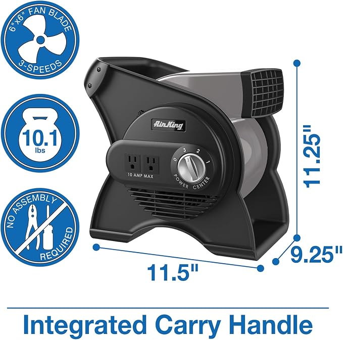Air King Commercial Grade Pivoting Utility Fan, for Cooling, Ventilating, Exhausting and Drying at Home, Job Site, Work Shop, Construction, 3 Speeds, 11.25", Black, 9550