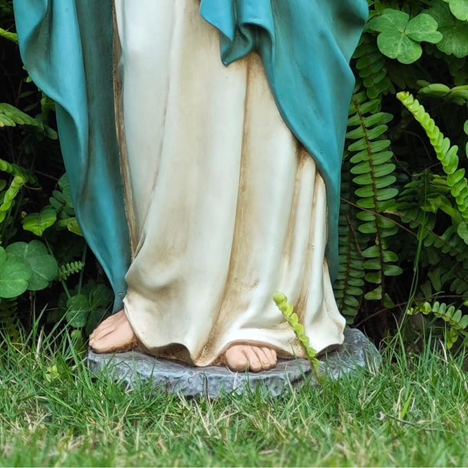 Grace4Joy Virgin Mary Garden Statue, 24 Inches Saint Mary Holding Lilies Outdoor Sculpture, Blessed Virgin Outdoor Statue for Home Yard Patio Lawn Hallway Decor