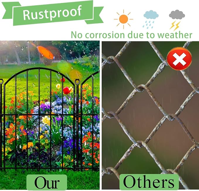 Decorative Garden Fence 17in x20ft, 20 Pack Rustproof Metal No Dig Fence Animal Barrier for Dog, Arched Flower Bed Edging Ornamental Wire Border Panel Fencing for Yard Patio Outdoor Decor