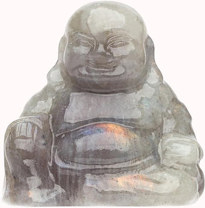 Labradorite Crystal Laughing Buddha Statue Meditation Decor Spiritual Art Piece Healing Stone Figurine Zen Altar Sculpture Feng Shui Gift Yoga Space Ornament Peaceful Home Temple Collectible