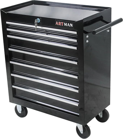 Tool Chest with 7-Drawer Tool Box Organizers and Storage,Rolling Multifunctional Tool Cart on Wheels,Tool Storage Organizer Cabinets with Key Locking for Garage, Warehouse, Repair Shop. (Black)