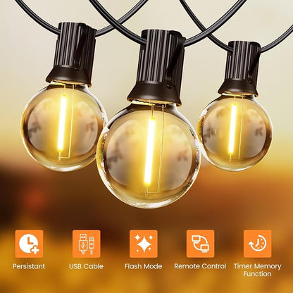 OHLUX 120FT Solar String Lights Outdoor with Remote, Commercial Grade Patio Lights with 52 Shatterproof LED Filament G40 Globe Bulbs, Dimmable Outside Edison Hanging Light for Backyard Party Decor