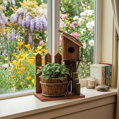 Rustic Wooden Planter Box, Farmhouse Tabletop Plant Holder for Succulents, Faux Flowers & Porch Decor, Small Decorative Garden Planter for Balcony Patio Indoor Outdoor Use