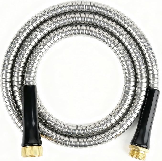 SheeChung Short Garden Hose 4ft x 5/8",Metal Garden Hose for Hose Reel Faucet,Heavy Duty 304 Stainless Steel Metal Leader Hose,Lightweight & Leakproof Water Hose for Outdoor,Yard,Lawn,Male to Female