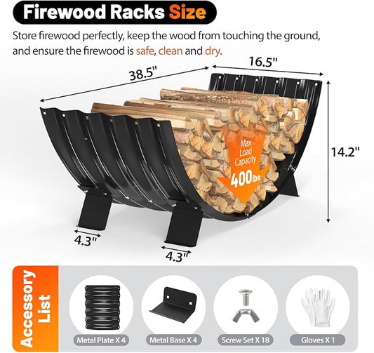 Metal Firewood Rack Outdoor By Fire Pit/Steel Logs Storage Indoor Beside Fireplace-with Metal Legs,Rustproof,Durable & Stylish Firewood Holder (Sector, 40 Inches Diameter)