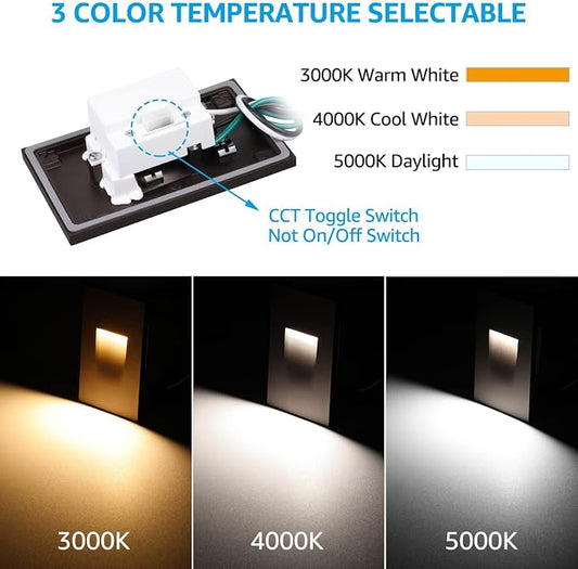 LEONLITE 6-Pack 3CCT 120V LED Step Lights, Vertical, Oil Rubbed Bronze | 110LM, 5%-100% Dimmable, CRI90, ETL, Indoor Outdoor Stair Lights, Wet Location, 3000K/4000K/5000K, Aluminum