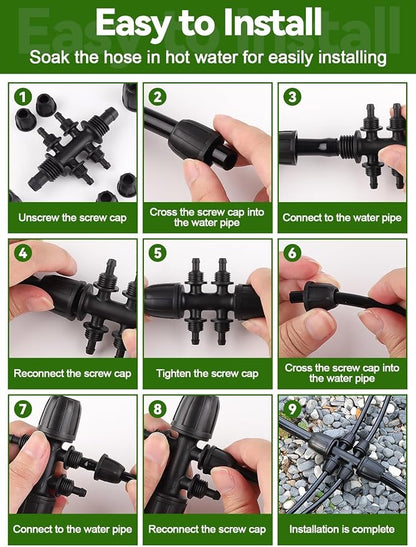 20PCS Locked Barbed Tee Connectors, Kalolary 5/16" to 1/4" Drip Irrigation Fittings Kit 8/12mm to 4/7mm Tube Lock Female Connector 6-Way Barbed Lock Irrigation Parts for Watering System (Black)