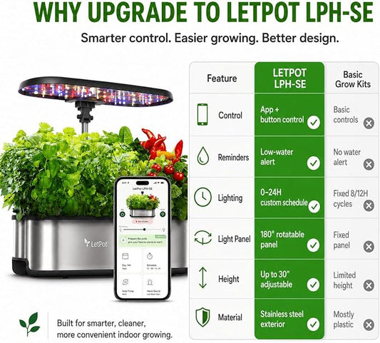 LETPOT LPH-SE Hydroponics Growing System, 12 Pods Smart Herb Garden Kit Indoor, Indoor Garden, APP & WiFi Controlled, with 24W Growing LED, 5.5L Water Tank, Pump System, Automatic Timer