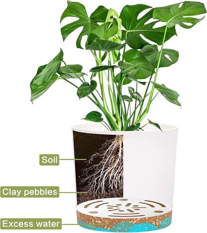 QCQHDU 5 inch Plant Pot, 2 Pack Planters for Indoor Plants with Drainage Holes & Saucer, Outdoor Flower Pots Home Garden Modern Decor