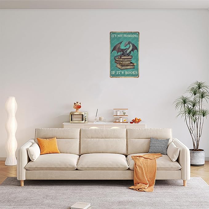 Tin Sign Dragon It's Not Hoarding If It's Books Metal Sign Wall Decor for Cafe Bar Home Bedroom Library 12×8 Inch