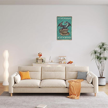 Tin Sign Dragon It's Not Hoarding If It's Books Metal Sign Wall Decor for Cafe Bar Home Bedroom Library 12×8 Inch