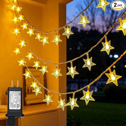 Twinkle Star 2 Pack 100 LED Star String Lights, Warm White | Plug In, Waterproof, Indoor Outdoor Use, Bedroom Wedding Party Ramadan Christmas Decor