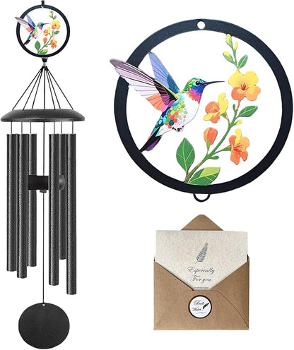 Hummingbird Wind Chimes for Outside - 50 Inches Long, 6 Thick Aluminum Tubes, Exquisite Hummingbird Design, Outdoor Hanging Decor for Garden, Porch, Hummingbird Gifts for Women, Mom, Grandma, Wife