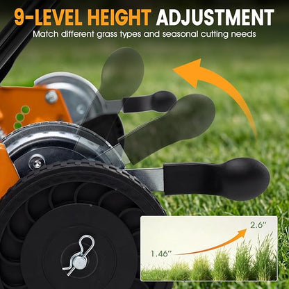 Goplus 18 Inch Push Reel Lawn Mower, 5-Blade Manganese Steel Manual Grass Cutter, 4-Position Adjustable Height, Removable Grass Catcher, Quiet No-Motor Walk-Behind Mower for Yard, Lightweight