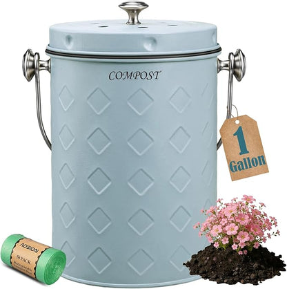AOSION Countertop Compost Bin Kitchen,Odorless Indoor Compost Bin with Lid | 1 Gallon Composter Container,Removable Inner Bucket,50 Compost Bags,2 Carbon Filters,ideal for food scraps,coffee grounds