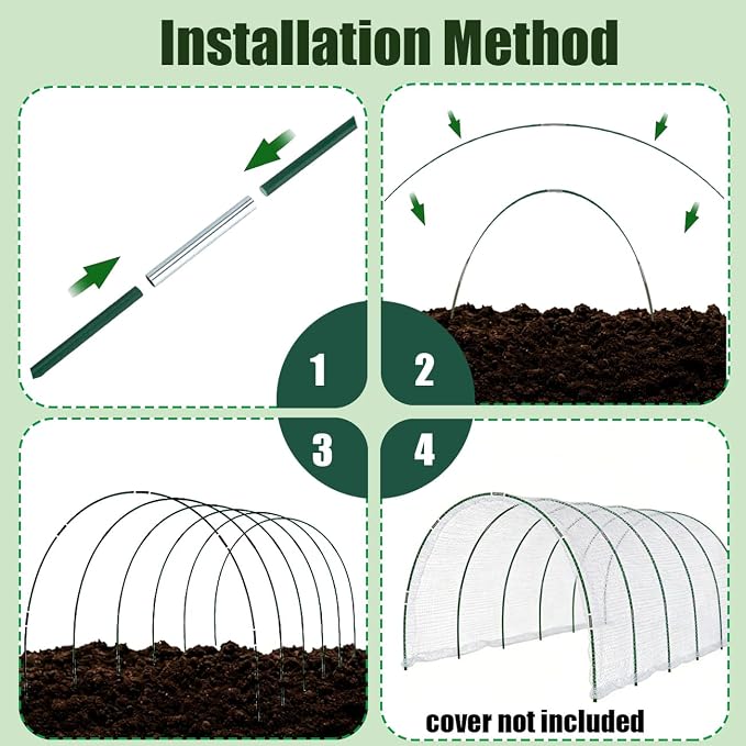 Greenhouse Hoops Grow Tunnel, 10 Set 8FT Long Fiberglass Support Garden Hoops Kit for Raised Beds, Rustproof, Flexible Garden Hoops for DIY Grow Tunnels, DIY Plant Support Garden Stakes for Row Cover