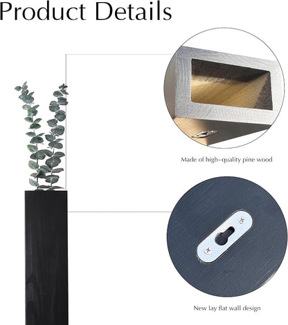 4PCS Black Wall Planters Modern Farmhouse Indoor Decor | Wood Wall Decor, Hanging Planter, For Living Room & Bathroom, Dried Flowers & Faux Greenery