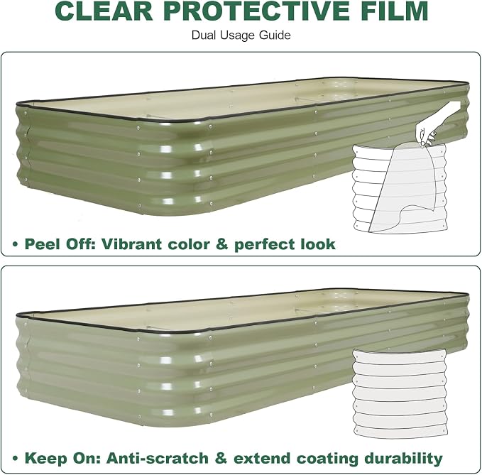 5 in 1Galvanized Raised Garden Bed - 8x3x1ft Modular Garden Planter Bed Outdoor | Steel Raised Bed Kit with Bracing Rods, Gloves for Gardening Vegetables Fruits and Flowers (Green)