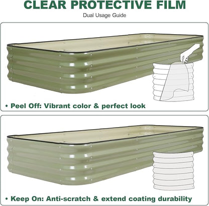 5 in 1Galvanized Raised Garden Bed - 8x3x1ft Modular Garden Planter Bed Outdoor | Steel Raised Bed Kit with Bracing Rods, Gloves for Gardening Vegetables Fruits and Flowers (Green)
