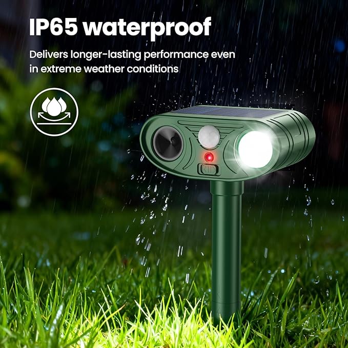 2026 Upgraded Ultrasonic Solar Animal Repellent Outdoor, Cat Repellent Outdoor, Deer Repellent Devices Waterproof with Motion-Activated Deterrent, Repels Squirrel, Deer, Raccoon for Yard, 4 Packs