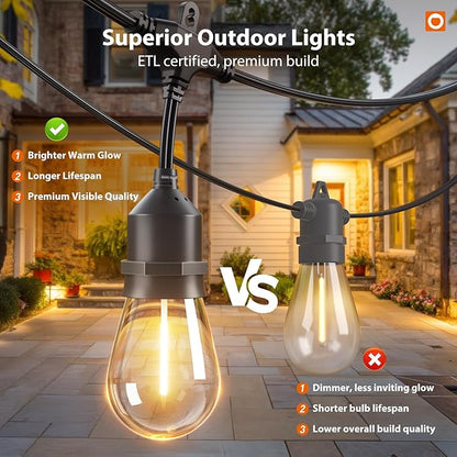 addlon 100FT Outdoor String Lights with Remote Dimmable Patio Lights Waterproof Shatterproof Edison Bulb for Outside Backyard Porch Garden Bistro Pergola Party Decor, Warm Ambience Lighting