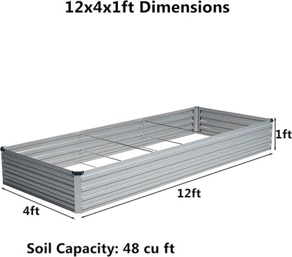 zunatu 12x4x1 ft(2 Pack) Galvanized Raised Garden Bed,Outdoor Planter Box Metal Patio Kit Planting Bed for Vegetables Flowers and Succulents,Silver