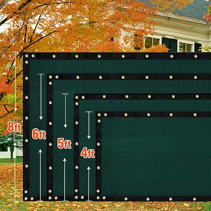 iCover 8x50ft Privacy Screen Fence, Outdoor Fencing Panels, Garden Windscreen Mesh Shade Sail Net Barrier, Include Reinforced Bindings and Brass Grommets Cable Zip Ties, Green