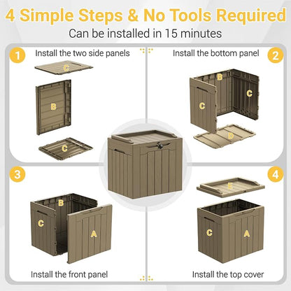 Greesum Outdoor Storage Box 31 Gallon Storage Box with Lid for Patio Furniture, Garden Tools, Pool Supplies, Waterproof and UV Resistant, Lockable, Light Coffee