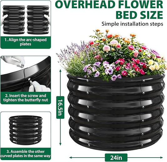24" Diameter Round Raised Garden Bed - 17 Inch Tall, Heavy-Duty Galvanized Steel Planter Box with Wave-Shaped Panels for Vegetables, Herbs & Flowers (2, Black, 24 Inch Diameter)