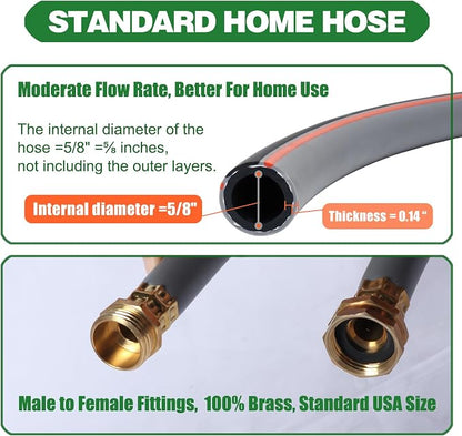 Garden Hose 50 ft 5/8,Rubber Water Hose Heavy Duty, Hybrid Durable Flexible Hose,Lightweight No Kink Hose for Outdoor Yard Lawn with Sprayer Nozzle and 3/4''Brass Solid Fittings