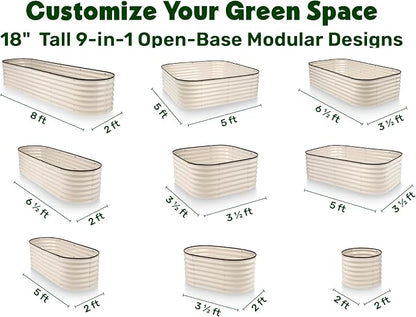 9-in-1 Galvanized Steel Raised Garden Bed // 8×2×1.5 ft Modular Planter for Gardening, Vegetables, Flowers // 18" Tall Metal Raised Garden Beds Outdoor (White) // Patented Design Planter Box