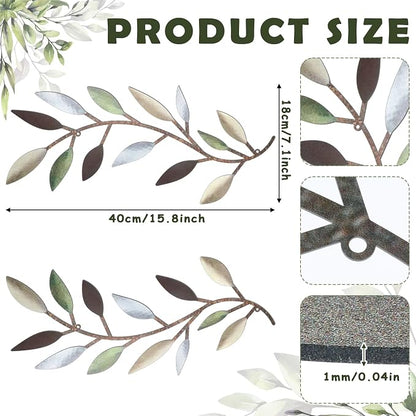 Zhengmy 2 Pieces Metal Tree Leaf Wall Decor Vine Olive Branch Leaf Wall Art Living Room, Hallway Wall Decor Outdoor Decoration(Colorful)