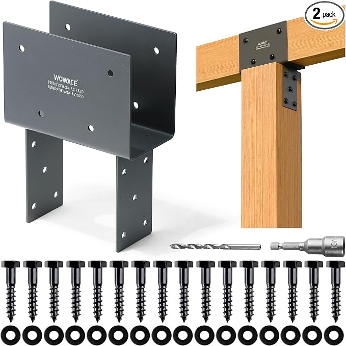 2pcs 4x4 (Actual 3.5"x3.5") Post Cap Tie Bracket, Heavy Duty Stainless Steel Wood Beam Support Bracket. for Ggazebos, Patio Decks, and Porches Wood Post to Beam Support Connection (Dark Ggray)