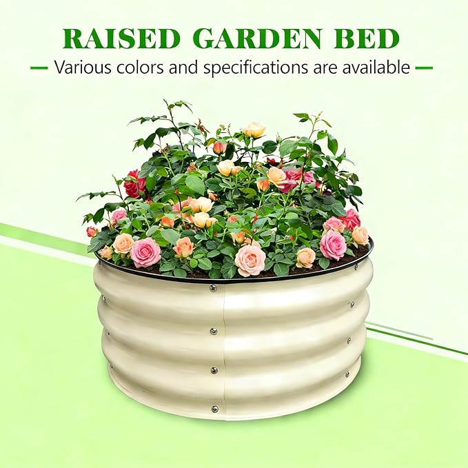 GrowHaus 2x2x1FT Galvanized Raised Garden Bed, Planter Boxes Outdoor Round Metal Garden Beds for Planting Vegetables Flowers Herbs Milk White