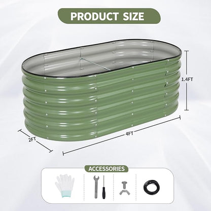 Galvanized Raised Garden Bed Outdoor- 2 Pcs Raised Beds for Gardening| Metal Planter Box, Steel Raised Garden Bed Kit with Gloves for Vegetables, Flower, Herbs (4x2x1.4FT, Green)