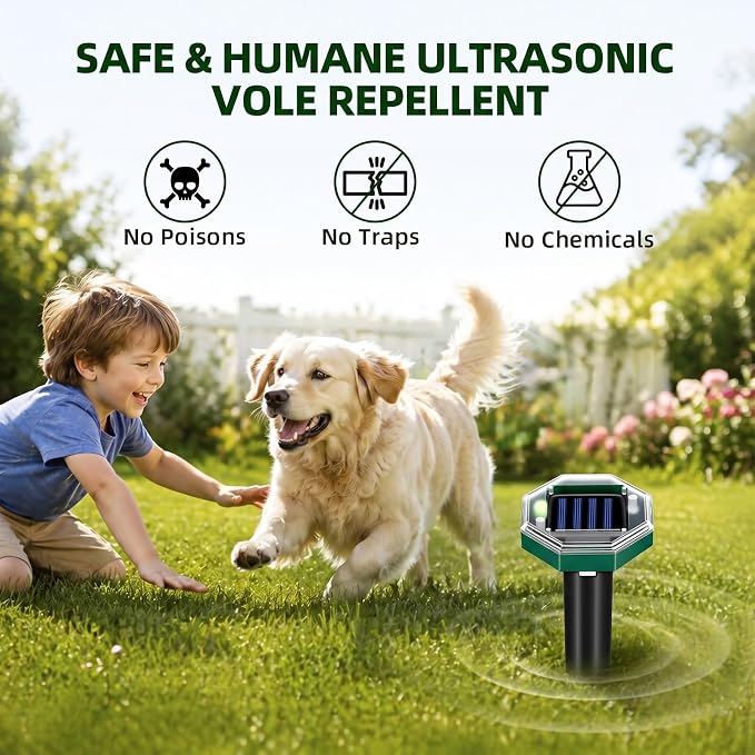 2026 Mole Repellent Solar Powered, Ultrasonic Gopher Vole Repeller for Yard, Mole Stakes Deterrent for Vole Groundhog Chipmunk Snake, Rodent Repeller Outdoor for Lawns Gardens Farms (8 Pack)
