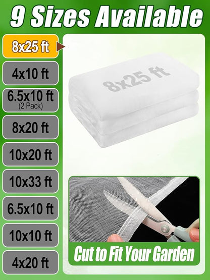 8x25ft Large Garden Netting - Ultra Fine Mesh Plant Covers to Keep Small Animals Pest Out, Bird Barrier Screen for Protecting Vegetables Fruits Flowers Raised Beds (Without Support Pole)