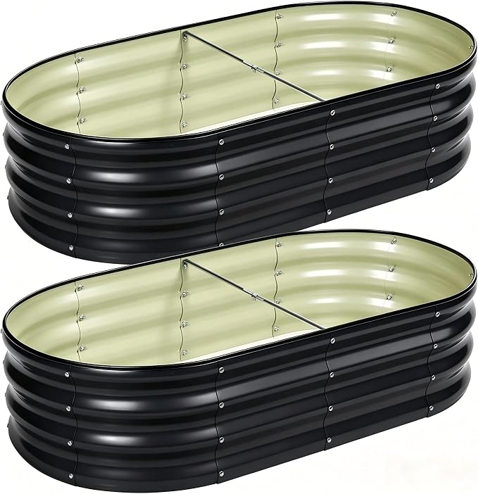 2 PCS Galvanized Raised Garden Bed 4x2x1 Ft, Oval Metal Outdoor Planter Box Kit with Safety Rubber Edge, Easy Assemble Bottomless Large Planting Container for Vegetable, Flower, Fruit, Grey