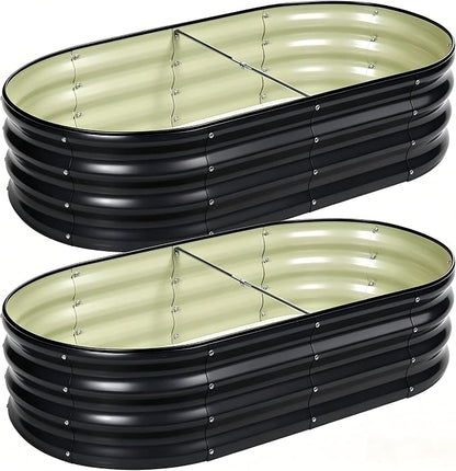 2 PCS Galvanized Raised Garden Bed 4x2x1 Ft, Oval Metal Outdoor Planter Box Kit with Safety Rubber Edge, Easy Assemble Bottomless Large Planting Container for Vegetable, Flower, Fruit, Grey