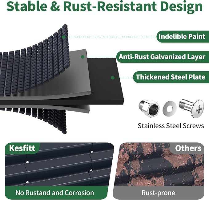 Kesfitt Raised Garden Bed, Metal Galvanized Steel Oval Garden Bed 8x2x1.5 ft with 18-Inch Deep Open-Bottom Design for Outdoor Vegetable Gardening, Midnight Blue