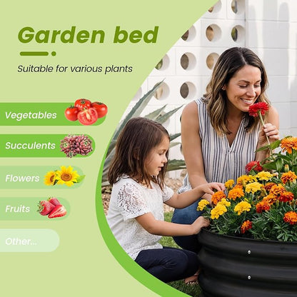 AHEONLAR 3PCS 2x2x2FT Galvanized Raised Garden Bed Kit Round Metal Flower Box Large Planter Raised Beds Outdoor Garden for Planting,Fruit,Herb Black